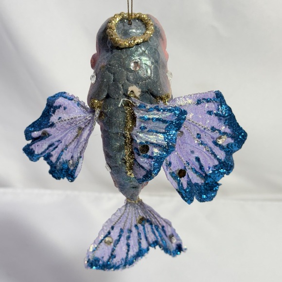 Large Vintage Multicolor‎ Glitter Fish Christmas Ornament - Picture 2 of 9